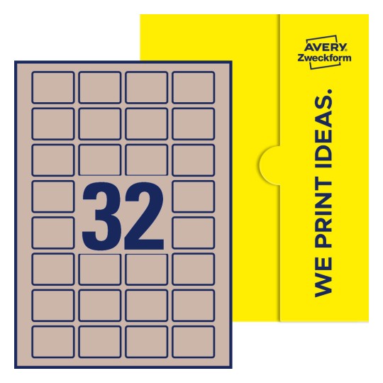 Packungsabbildung inklusive Stanzzeichnung Einzelbogen A4, Etiketten, 40 x 30 mm, 32 Etiketten/Bogen, Rechteckig - Rechteckige Etiketten, 40 x 30 mm