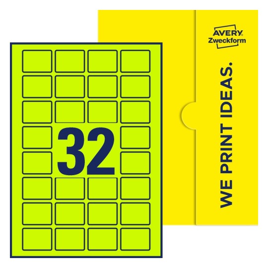 Packungsabbildung inklusive Stanzzeichnung Einzelbogen A4, Etiketten, 40 x 30 mm, 32 Etiketten/Bogen, Rechteckig - Rechteckige Etiketten, 40 x 30 mm