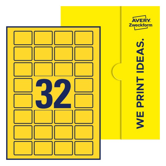 Packungsabbildung inklusive Stanzzeichnung Einzelbogen A4, Etiketten, 40 x 30 mm, 32 Etiketten/Bogen, Rechteckig - Rechteckige Etiketten, 40 x 30 mm