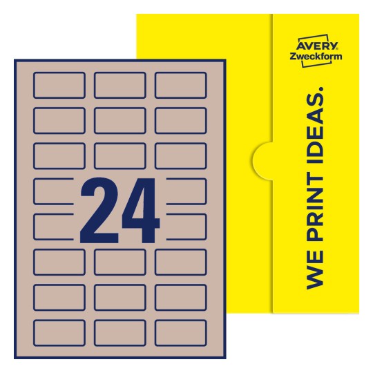Packungsabbildung inklusive Stanzzeichnung Einzelbogen A4, Etiketten, 50 x 25 mm, 24 Etiketten/Bogen, Rechteckig - Rechteckige Etiketten, 50 x 25 mm