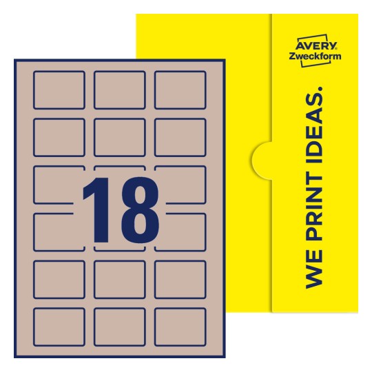 Packungsabbildung inklusive Stanzzeichnung Einzelbogen A4, Etiketten, 50 x 37 mm, 18 Etiketten/Bogen, Rechteckig - Rechteckige Etiketten, 50 x 37 mm
