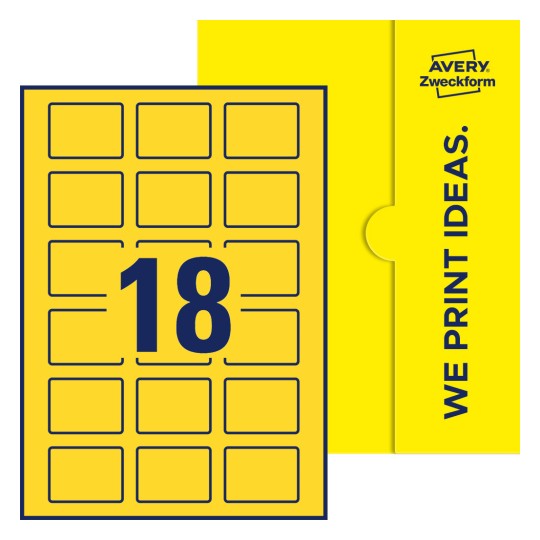 Packungsabbildung inklusive Stanzzeichnung Einzelbogen A4, Etiketten, 50 x 37 mm, 18 Etiketten/Bogen, Rechteckig - Rechteckige Etiketten, 50 x 37 mm