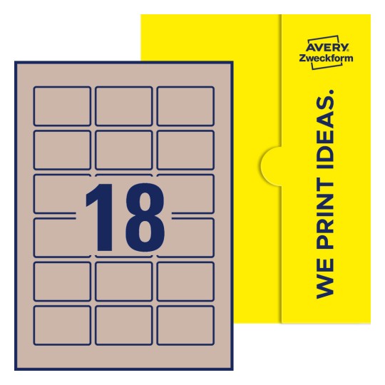 Packungsabbildung inklusive Stanzzeichnung Einzelbogen A4, Etiketten, 54 x 37 mm, 18 Etiketten/Bogen, Rechteckig - Rechteckige Etiketten, 54 x 37 mm