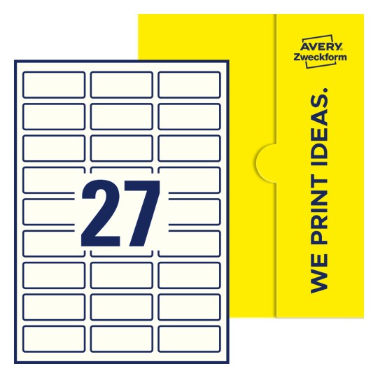 Packungsabbildung inklusive Stanzzeichnung Einzelbogen A4, Etiketten, 60 x 25 mm, 27 Etiketten/Bogen, Rechteckig - Rechteckige Etiketten, 60 x 25 mm