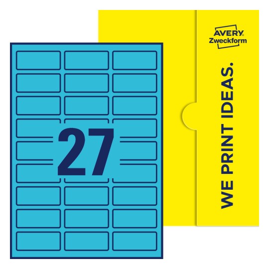Packungsabbildung inklusive Stanzzeichnung Einzelbogen A4, Etiketten, 60 x 25 mm, 27 Etiketten/Bogen, Rechteckig - Rechteckige Etiketten, 60 x 25 mm