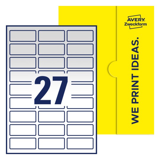 Packungsabbildung inklusive Stanzzeichnung Einzelbogen A4, Etiketten, 60 x 25 mm, 27 Etiketten/Bogen, Rechteckig - Rechteckige Etiketten, 60 x 25 mm