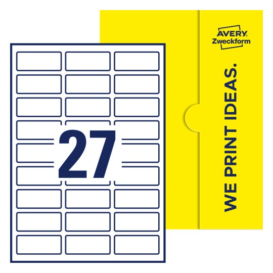 Packungsabbildung inklusive Stanzzeichnung Einzelbogen A4, Etiketten, 60 x 25 mm, 27 Etiketten/Bogen, Rechteckig - Rechteckige Etiketten, 60 x 25 mm