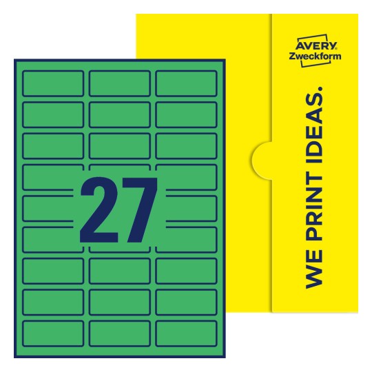 Packungsabbildung inklusive Stanzzeichnung Einzelbogen A4, Etiketten, 60 x 25 mm, 27 Etiketten/Bogen, Rechteckig - Rechteckige Etiketten, 60 x 25 mm