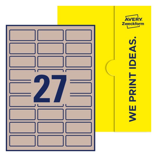 Packungsabbildung inklusive Stanzzeichnung Einzelbogen A4, Etiketten, 60 x 25 mm, 27 Etiketten/Bogen, Rechteckig - Rechteckige Etiketten, 60 x 25 mm