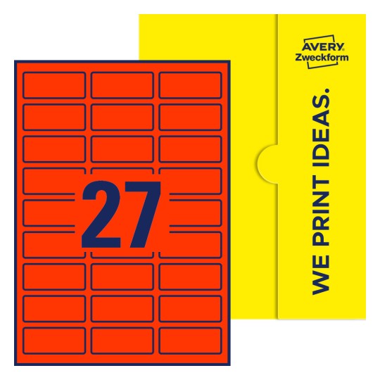 Packungsabbildung inklusive Stanzzeichnung Einzelbogen A4, Etiketten, 60 x 25 mm, 27 Etiketten/Bogen, Rechteckig - Rechteckige Etiketten, 60 x 25 mm
