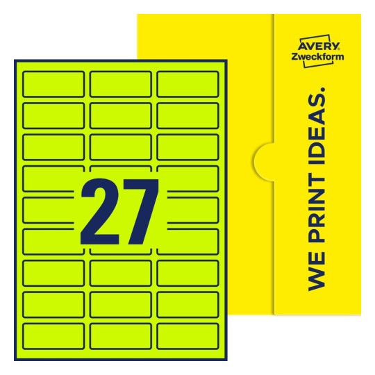 Packungsabbildung inklusive Stanzzeichnung Einzelbogen A4, Etiketten, 60 x 25 mm, 27 Etiketten/Bogen, Rechteckig - Rechteckige Etiketten, 60 x 25 mm