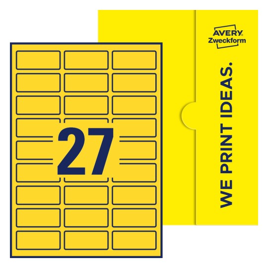 Packungsabbildung inklusive Stanzzeichnung Einzelbogen A4, Etiketten, 60 x 25 mm, 27 Etiketten/Bogen, Rechteckig - Rechteckige Etiketten, 60 x 25 mm