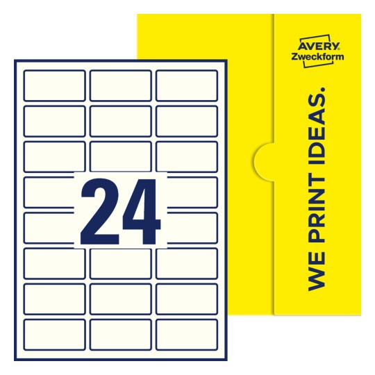 Packungsabbildung inklusive Stanzzeichnung Einzelbogen A4, Etiketten, 60 x 30 mm, 24 Etiketten/Bogen, Rechteckig - Rechteckige Etiketten, 60 x 30 mm