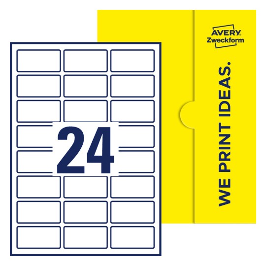 Packungsabbildung inklusive Stanzzeichnung Einzelbogen A4, Etiketten, 60 x 30 mm, 24 Etiketten/Bogen, Rechteckig - Rechteckige Etiketten, 60 x 30 mm