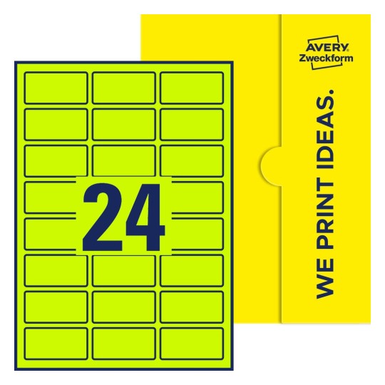 Packungsabbildung inklusive Stanzzeichnung Einzelbogen A4, Etiketten, 60 x 30 mm, 24 Etiketten/Bogen, Rechteckig - Rechteckige Etiketten, 60 x 30 mm