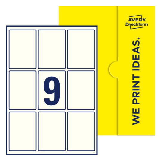 Packungsabbildung inlusive Stanze, Einzelbogen A4, Artikel 62x89-R, 62 x 89 mm, 9 Etiketten/Bogen - Rechteckige Etiketten, 62 x 89 mm