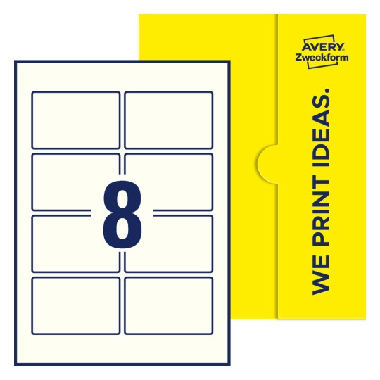 Packungsabbildung inlusive Stanze, Einzelbogen A4, Artikel 85x55-R, 85 x 55 mm, 8 Etiketten/Bogen - Rechteckige Etiketten, 85 x 55 mm