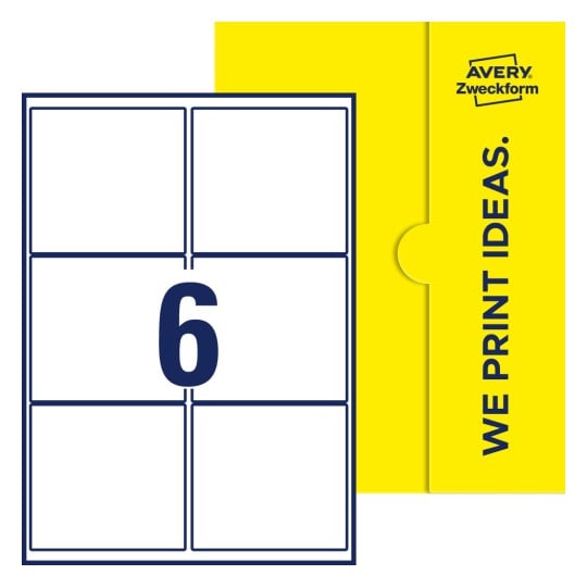 Packungsabbildung inlusive Stanze, Einzelbogen A4, Artikel 99x93-R, 99 x 93 mm, 6 Etiketten/Bogen - Rechteckige Etiketten, 99,1 x 93,1 mm