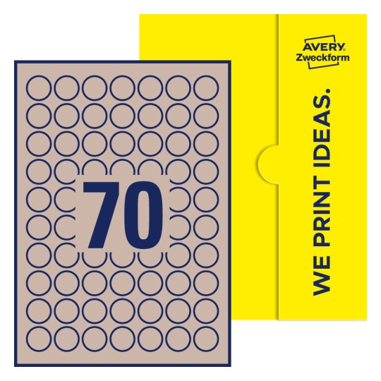 Stanzzeichnung Einzelbogen A4, Etiketten, 25 mm rund, 70 Etiketten/Bogen - Runde Etiketten, Ø 25 mm