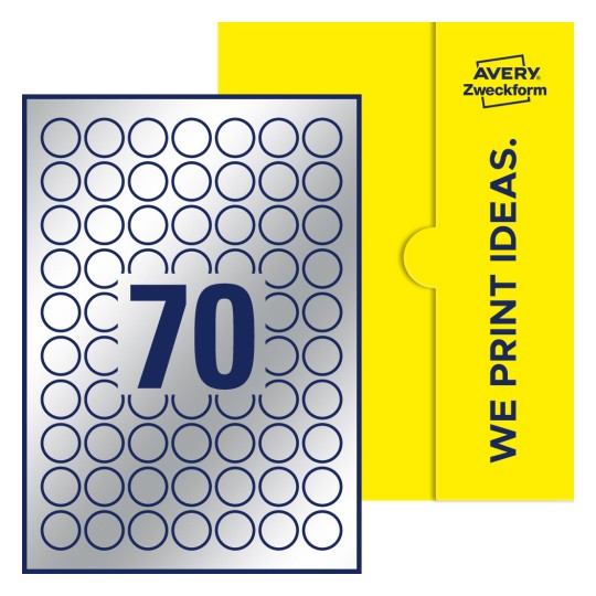 Stanzzeichnung Einzelbogen A4, Etiketten, 25 mm rund, 70 Etiketten/Bogen - Runde Etiketten, Ø 25 mm