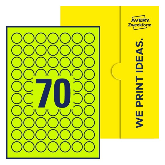 Stanzzeichnung Einzelbogen A4, Etiketten, 25 mm rund, 70 Etiketten/Bogen - Runde Etiketten, Ø 25 mm
