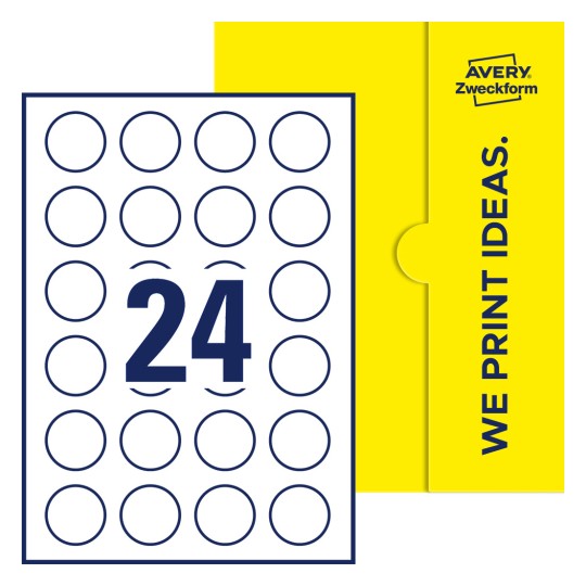 Stanzzeichnung Einzelbogen A4, Etiketten, 37 mm, 24 Etiketten/Bogen, Rund - Runde Etiketten, Ø 37 mm