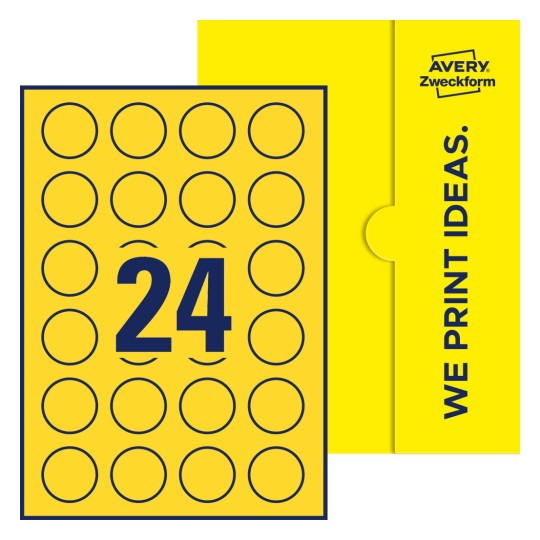 Stanzzeichnung Einzelbogen A4, Etiketten, 37 mm, 24 Etiketten/Bogen, Rund - Runde Etiketten, Ø 37 mm