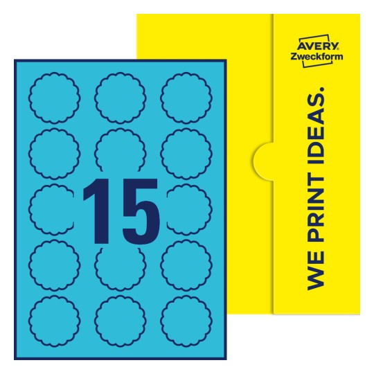 Packungsabbildung inklusive Stanzzeichnung Einzelbogen A4, Etiketten, 50 x 50 mm, 15 Etiketten/Bogen, Blume - Blumenförmige Etiketten, 50 x 50 mm