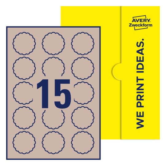 Packungsabbildung inklusive Stanzzeichnung Einzelbogen A4, Etiketten, 50 x 50 mm, 15 Etiketten/Bogen, Blume - Blumenförmige Etiketten, 50 x 50 mm
