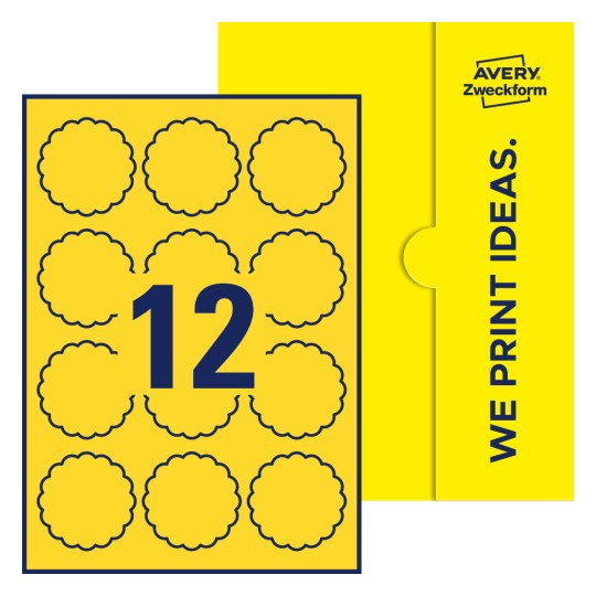 Packungsabbildung inklusive Stanzzeichnung Einzelbogen A4, Etiketten, 60 x 60 mm, 12 Etiketten/Bogen, Blume - Blumenförmige Etiketten, 60 x 60 mm