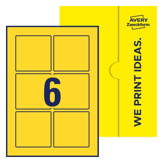 Packungsabbildung inlusive Stanze, Einzelbogen A4, Artikel 80x80-S, 80 x 80 mm, 6 Etiketten/Bogen - Quadratische Etiketten, 80 x 80 mm