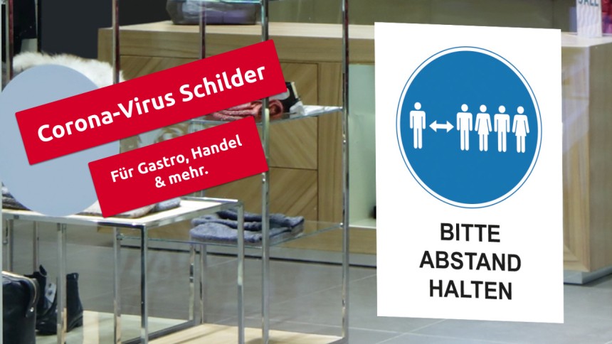 Schilder zur Schutzmaßnahme gegen den Coronavirus