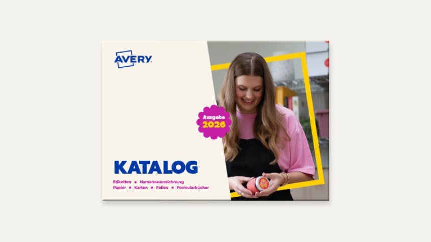 Die Vorderseite des Avery Zweckform Katalogs 2026.