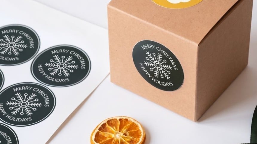 kleine Extrasticker mit netter Weihnachtsbotschaft werten Ihre Produkte auf