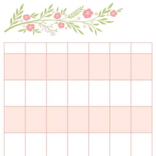 Rosa Kalender oder Tabelle mit Blumen