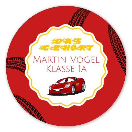 Rundes Etikett mit Rennauto