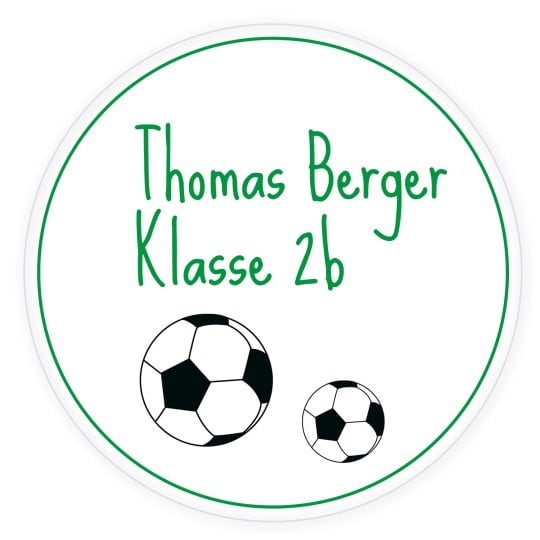 Rechteckiges Etikett mit Fussbmotiv