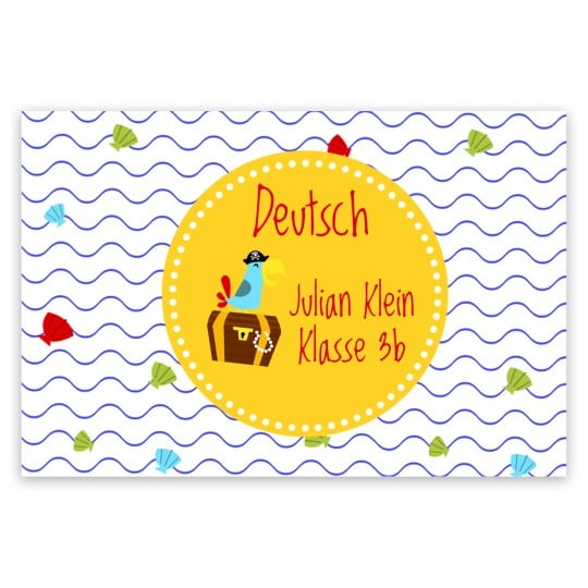 Rechteckiges Etikett mit Piratenmotiv