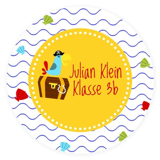 Rundes Etiektt mit Piratenmotiv