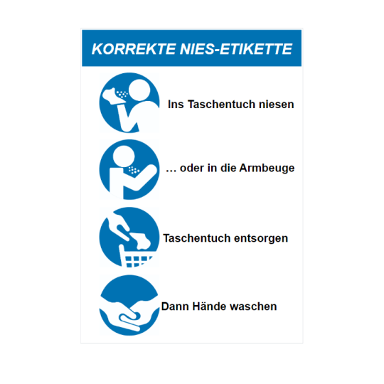 Niesetikette Schild