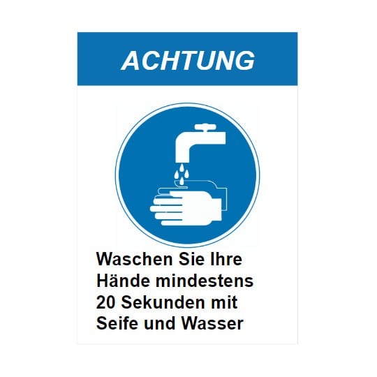 Hände waschen mindestens 20 Sekunden Schild