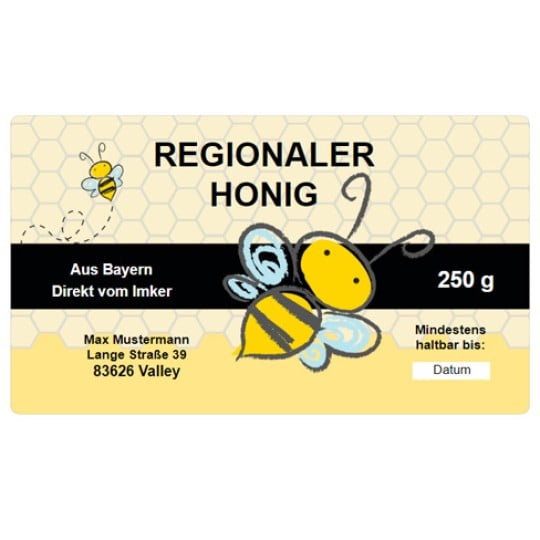 Honigetiketten  Aufkleber Bienenhonig 80x45mm 