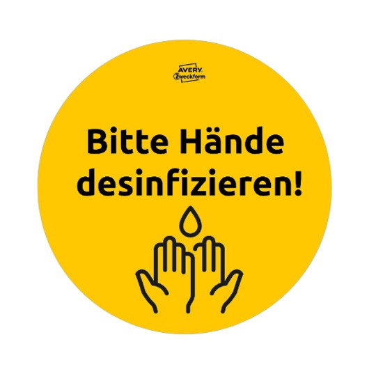 Bitte Hände desinfizieren rund