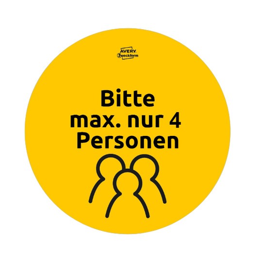 Bitte max nur Personen runder gelber Aufkleber drucken lassen