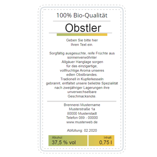 Rückseitenetikett für Obstler