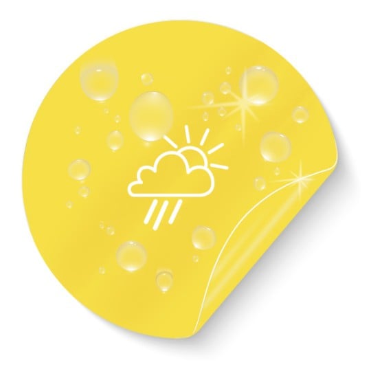 gelbe wetterfeste Folienetiketten auf Bogen