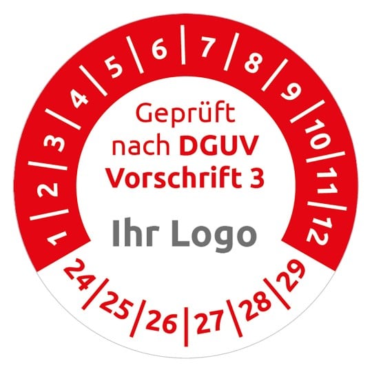 Prüfplakette rot geprüft DGUV Logo