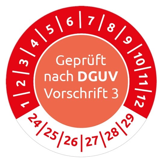 Prüfplakette rot geprüft DGUV Vorschrift 3