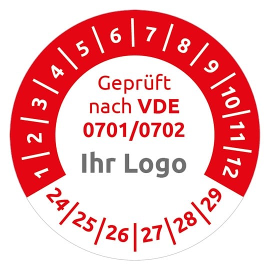 Prüfplakette rot geprüft VDE Logo
