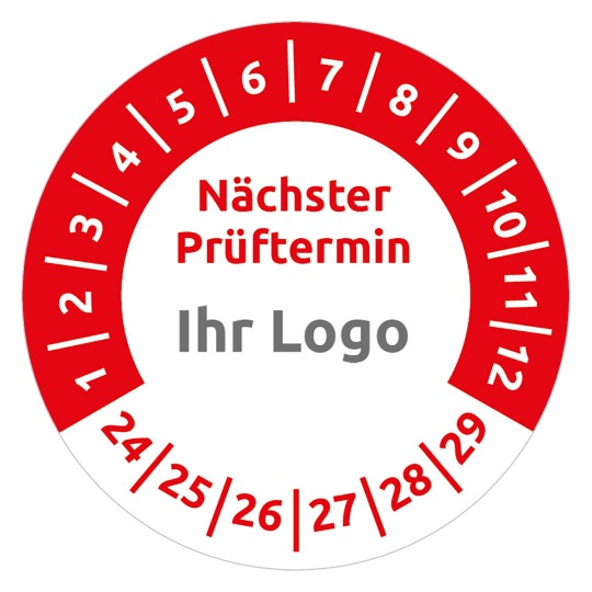 Prüfplakette rot nächster Prüftermin Logo